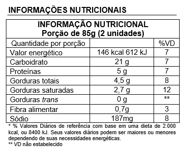 Informação Nutricional Conchiglione 4 Queijos